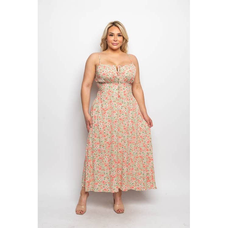 Front Tie Floral Midi Dress- Plus Size