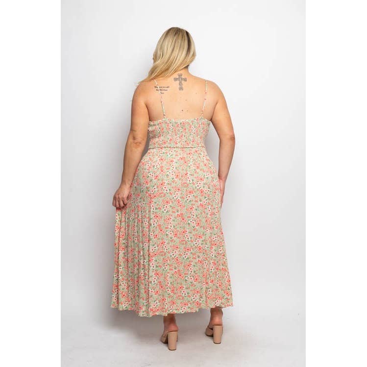 Front Tie Floral Midi Dress- Plus Size