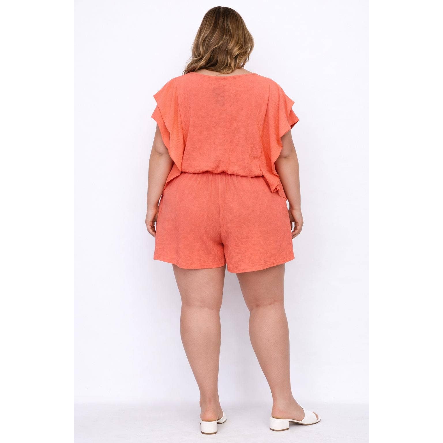 Coral Flutter Sleeve Matching Set - Plus Size