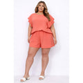 Coral Flutter Sleeve Matching Set - Plus Size