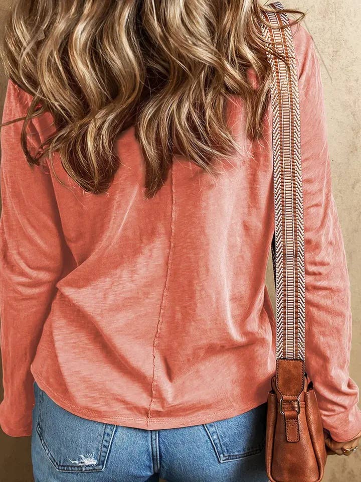 Floral Patchwork V Neck Long Sleeve Tee